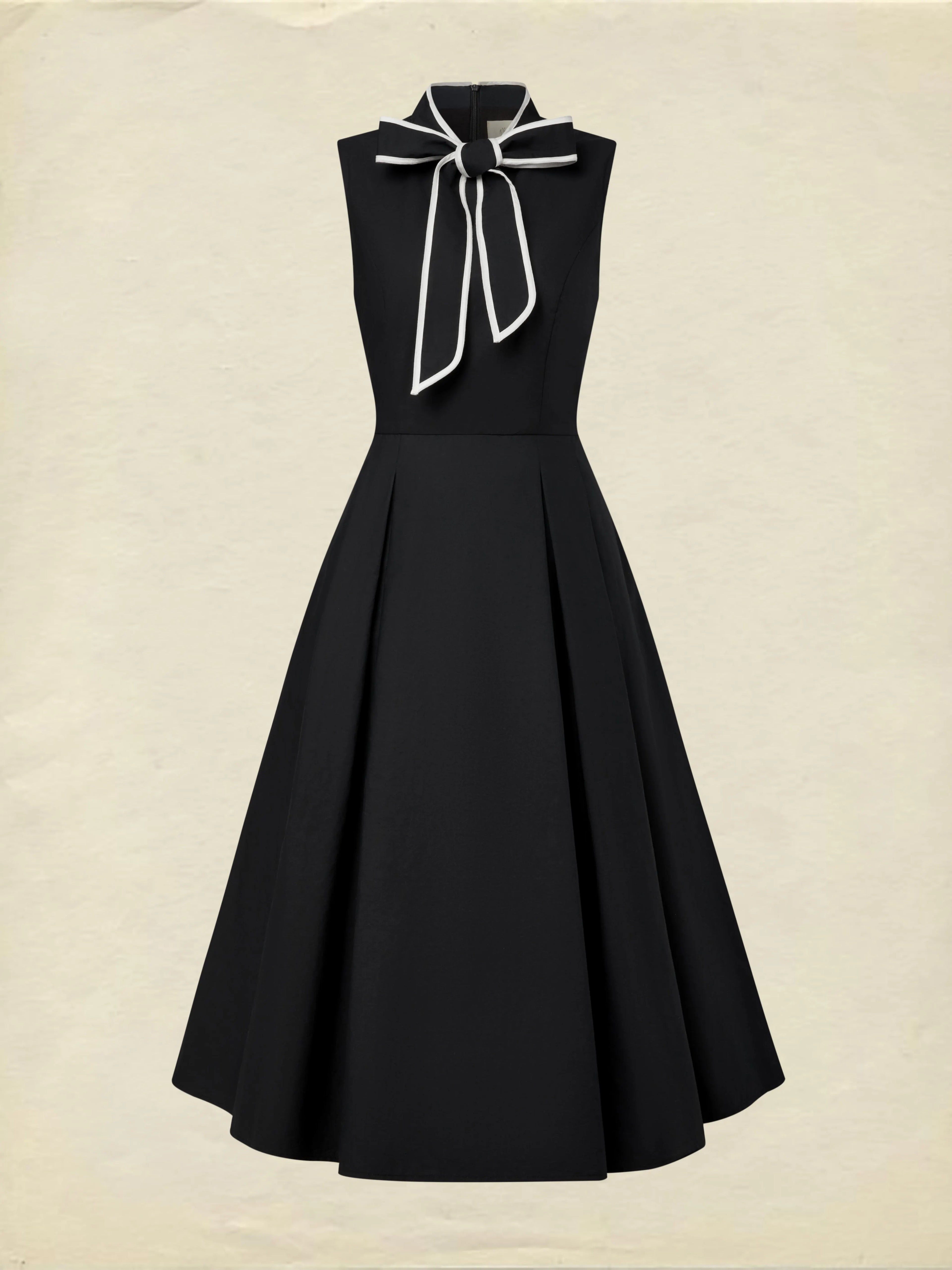 Midi Cotton Dress, Sleeveless, Plain, French Vintage, Black