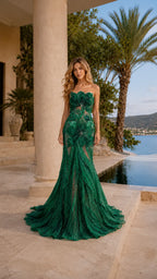 Gradient Floral Mermaid Train Evening Gown