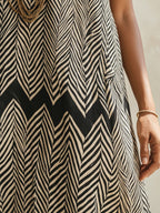 Black & Beige Chevron Print Halter Neck Maxi Dress