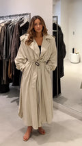 Oversized Soft Fabric Belted Maxi Trench Coat