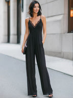 Lace-Trim V-Neck Cami Wide-Leg Jumpsuit