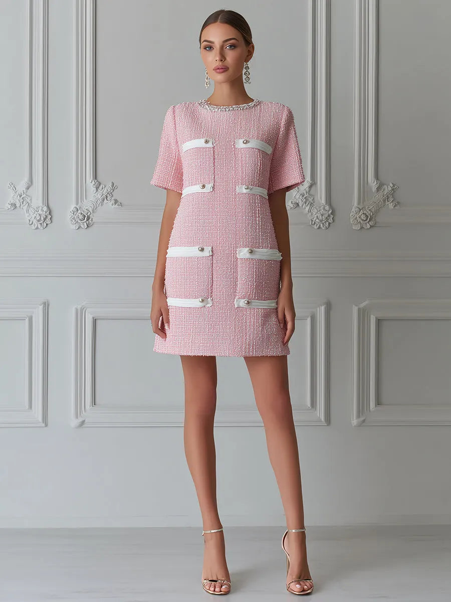 Chic Pink Tweed Mini Dress