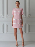 Chic Pink Tweed Mini Dress
