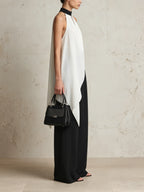 Black & White Halter Top & Wide-Leg Pants Set - Elegant Two-Piece Outfit