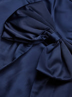 Purplish Blue Hotfix Embellished Bow Satin Square Neck Sleeveless Sheath Midi Dress