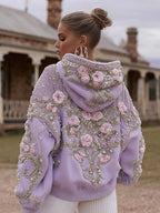 Women's Vintage Rose Pearl Embroidered Comfort Hoodie