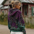 Women's Retro Purple Rose Gradient Pattern Casual Hoodie