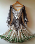 Summer holiday Viking theme print irregular handmade ribbon dress 7959
