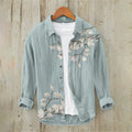 Men's Vintage Japanese Art Floral Casual Linen Blend Shirt