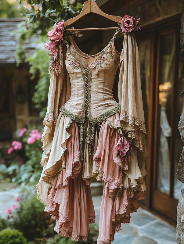 Summer ruffled cotton and linen patchwork contrast color dress 6b5d