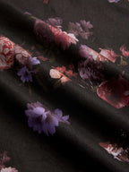 Maxi Cotton Skirt, Floral, Belt Design, Vintage, Black