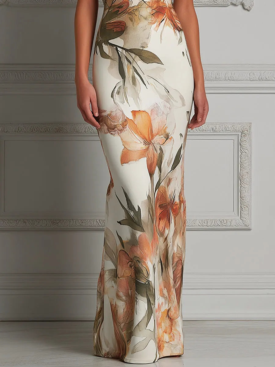 Sculpted Floral Print Off-the-Shoulder Maxi Dress