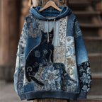 Lovely Cat Boho Floral Lace Patchwork Hoodie