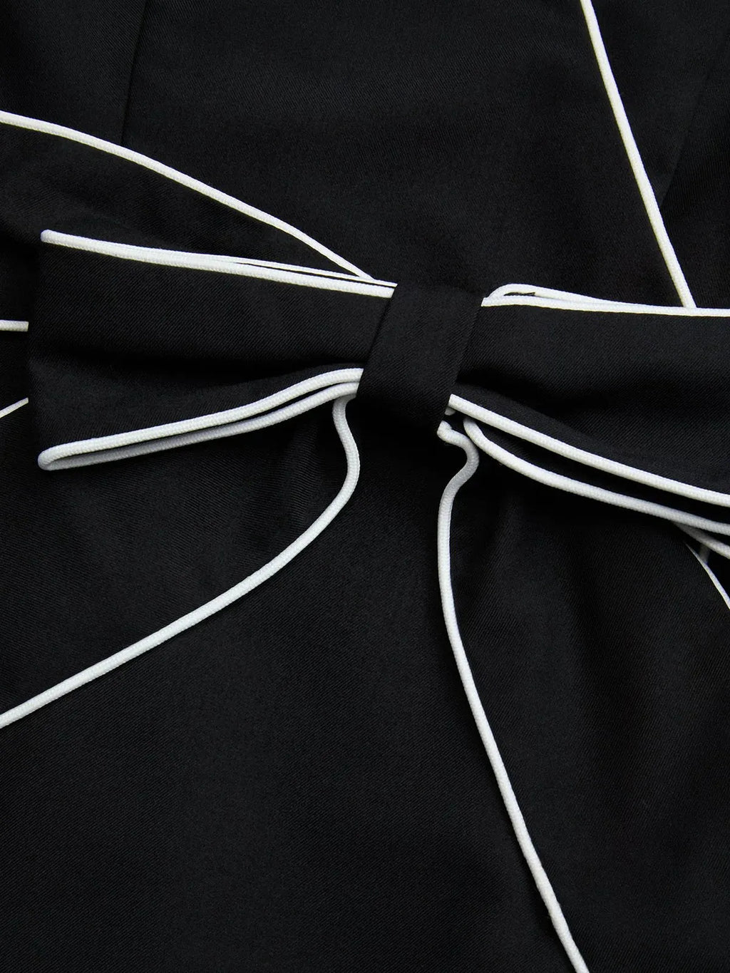 Black Piping Bow Classic V Neck Long Sleeve Sheath Midi Dress
