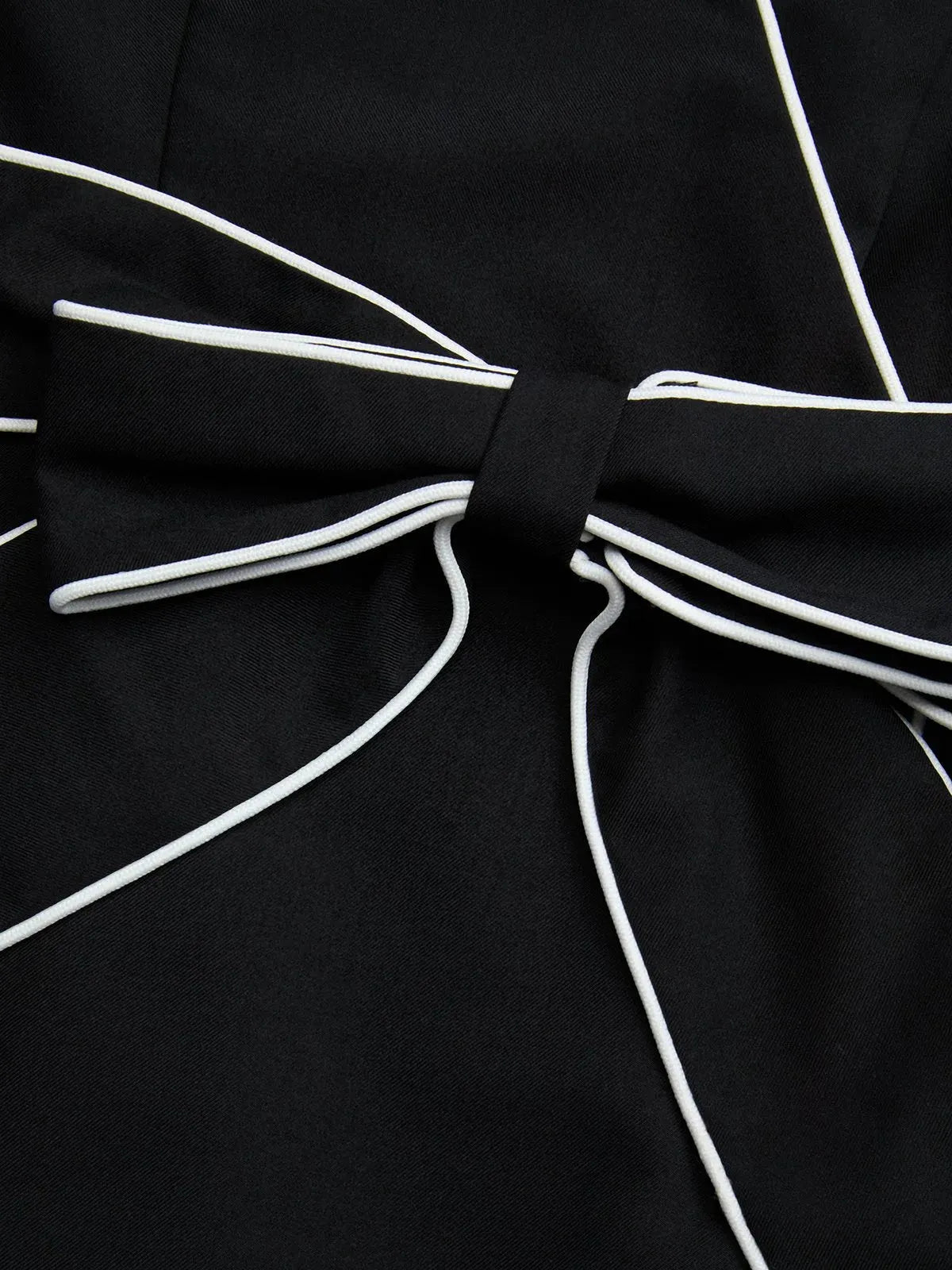 Black Piping Bow Classic V Neck Long Sleeve Sheath Midi Dress