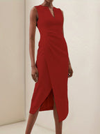 White V Neck Sleeveless Slit Sheath Midi Dress