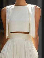 Cropped Overlay Top & Flowing Wide-Leg Pants Set