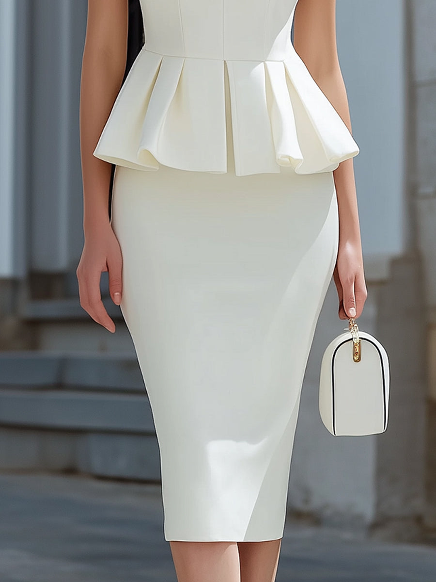 Keyhole Neck Cap Sleeve Peplum Two-Piece Suit