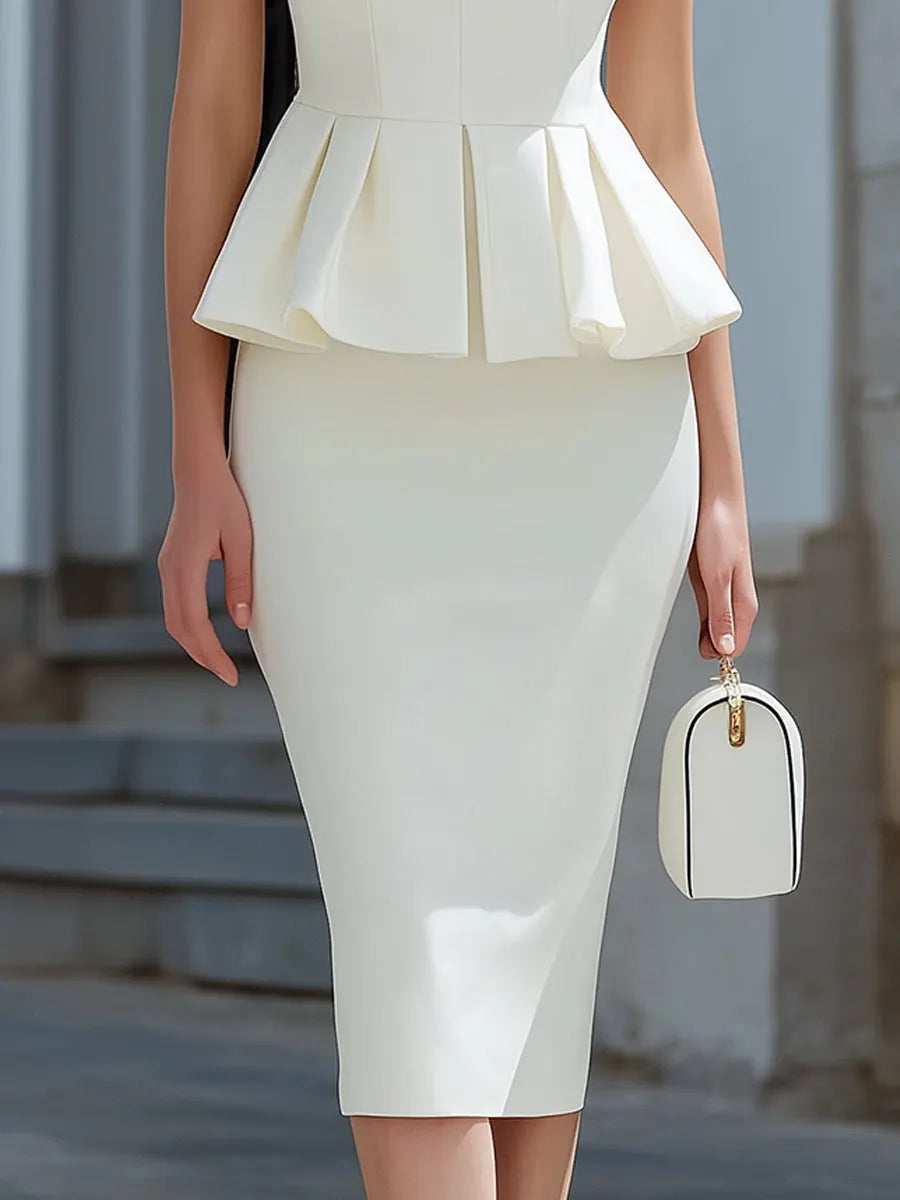 Keyhole Neck Cap Sleeve Peplum Two-Piece Suit