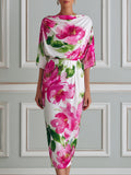 Elegant Floral Draped Midi Dress