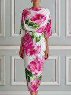 Elegant Floral Draped Midi Dress