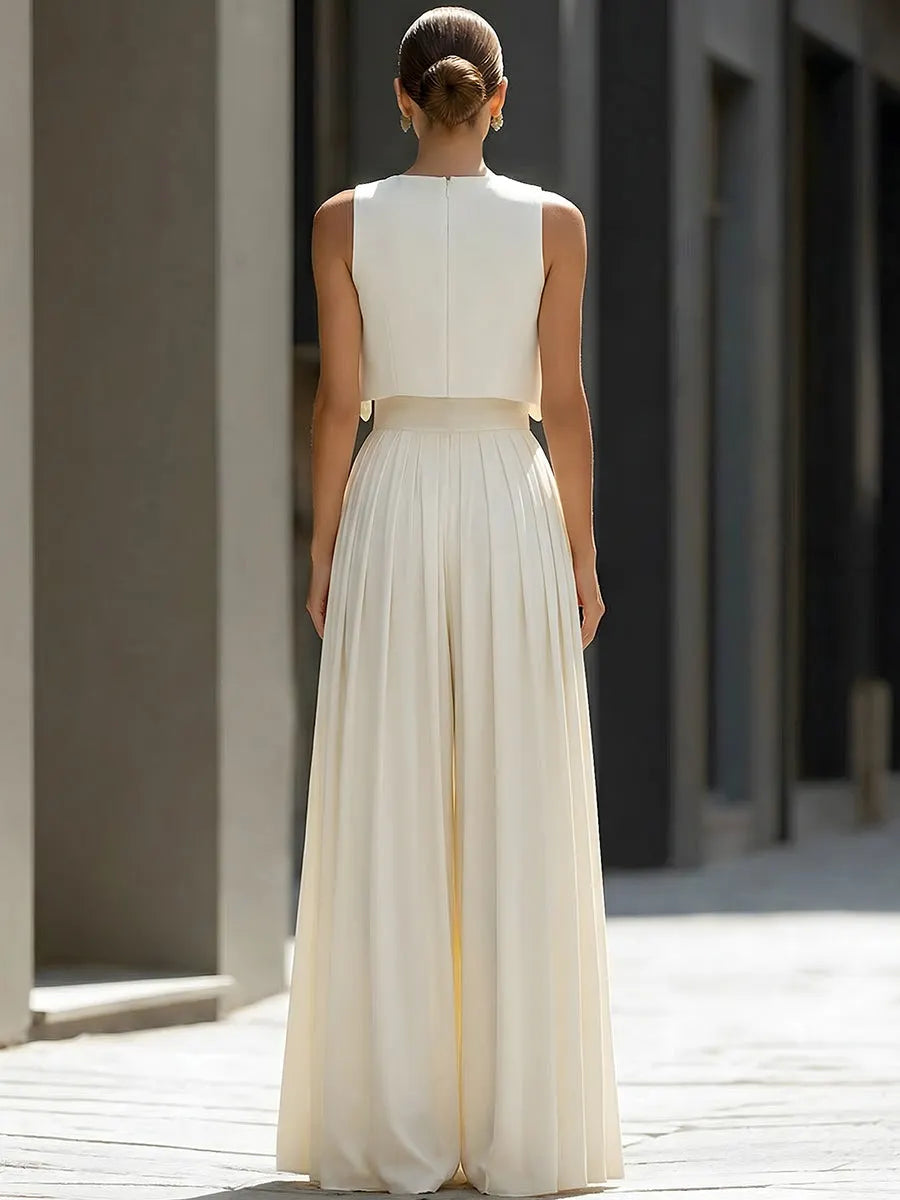 Cropped Overlay Top & Flowing Wide-Leg Pants Set