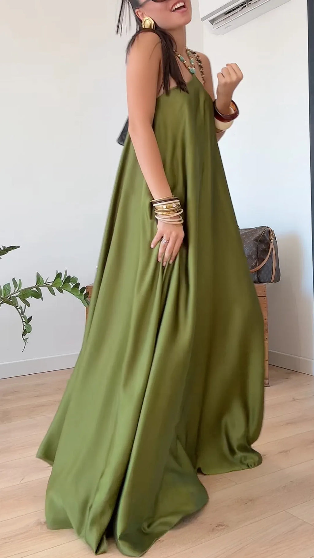Halter Satin Flowy Maxi Dress