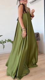 Halter Satin Flowy Maxi Dress