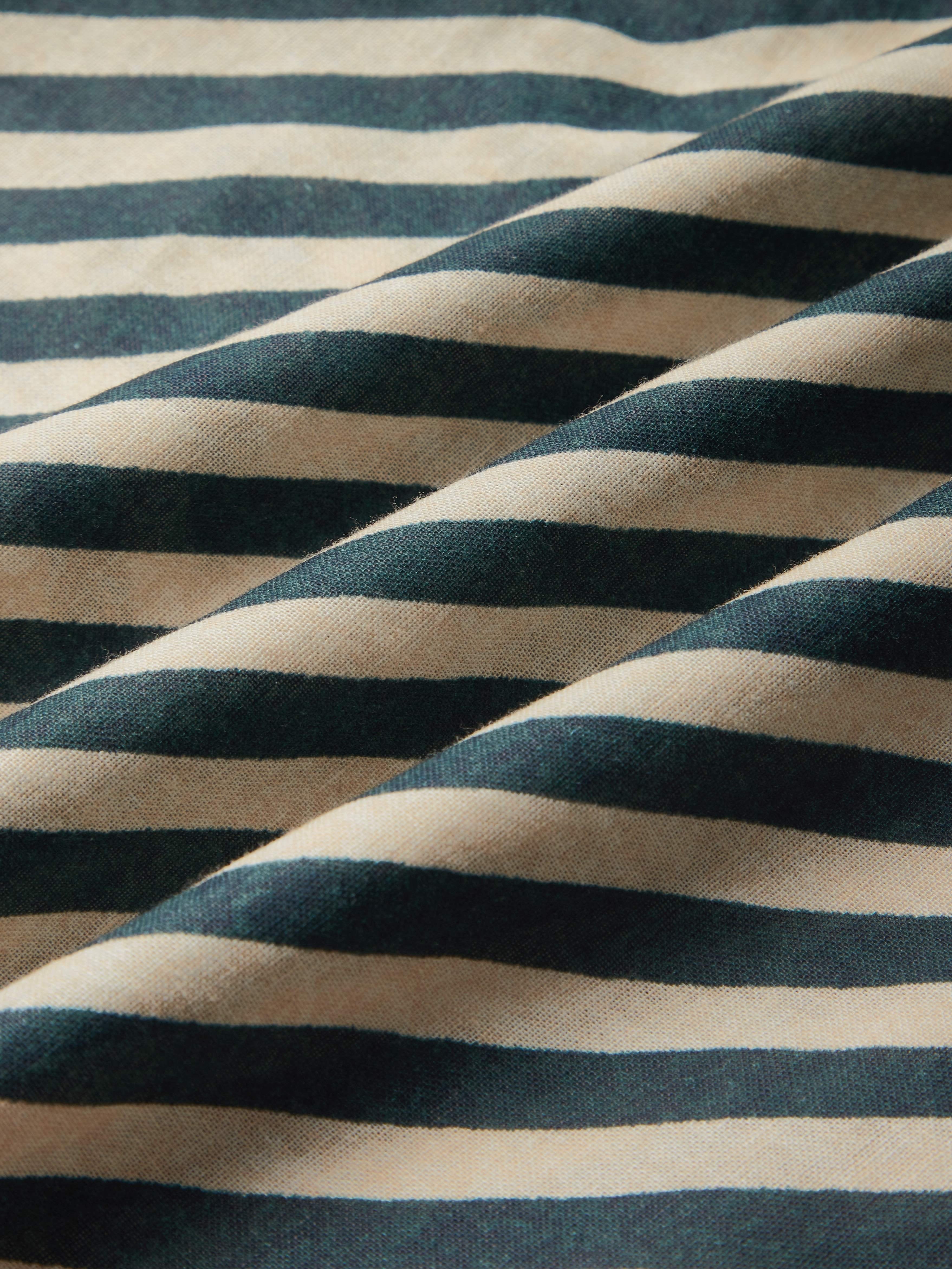 Maxi Cotton Dress, Half Sleeve, V Neck, Striped, French Vintage, Blue