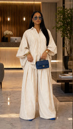 Vertical Stripe Oversized Shirt & Wide-Leg Pant Two-Piece