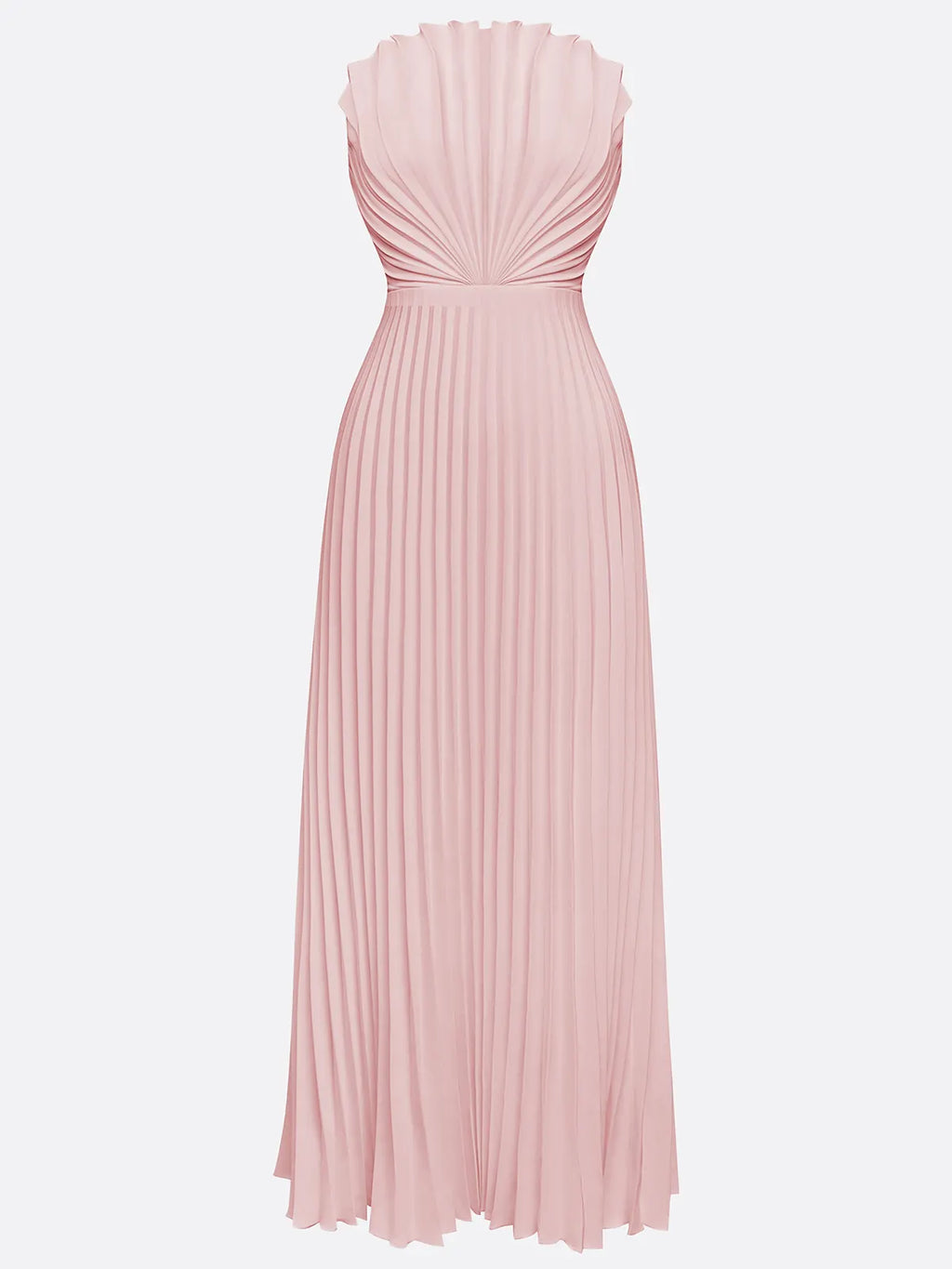 Pink Pleated Classic Strapless Sleeveless A-Line Maxi Dress