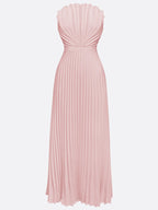 Pink Pleated Classic Strapless Sleeveless A-Line Maxi Dress