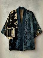 Men's Retro Calligraphy Art Print Casual Linen Kimono