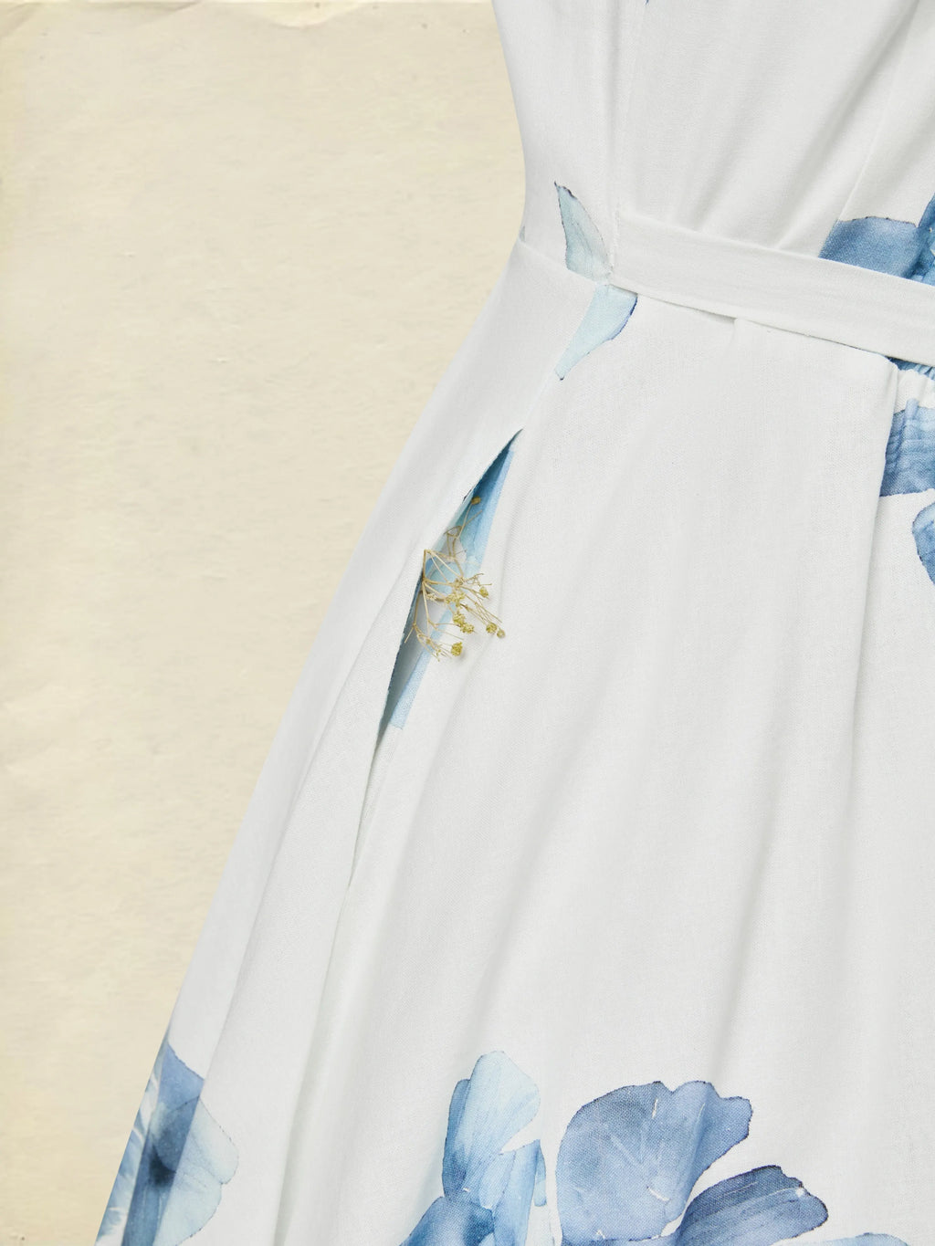 Maxi Cotton Dress, Sleeveless, Square Neck, Floral, Pocket Design, Vacation, Vintage, White