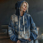 Vintage Boho Floral Embroidered Patchwork Casual Hoodie