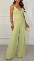 V Neck Ruched Bodice Wide Leg Jumpsuit