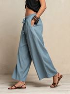 Light Wash Tencel Wide-Leg Palazzo Pants – Effortless Airy Style