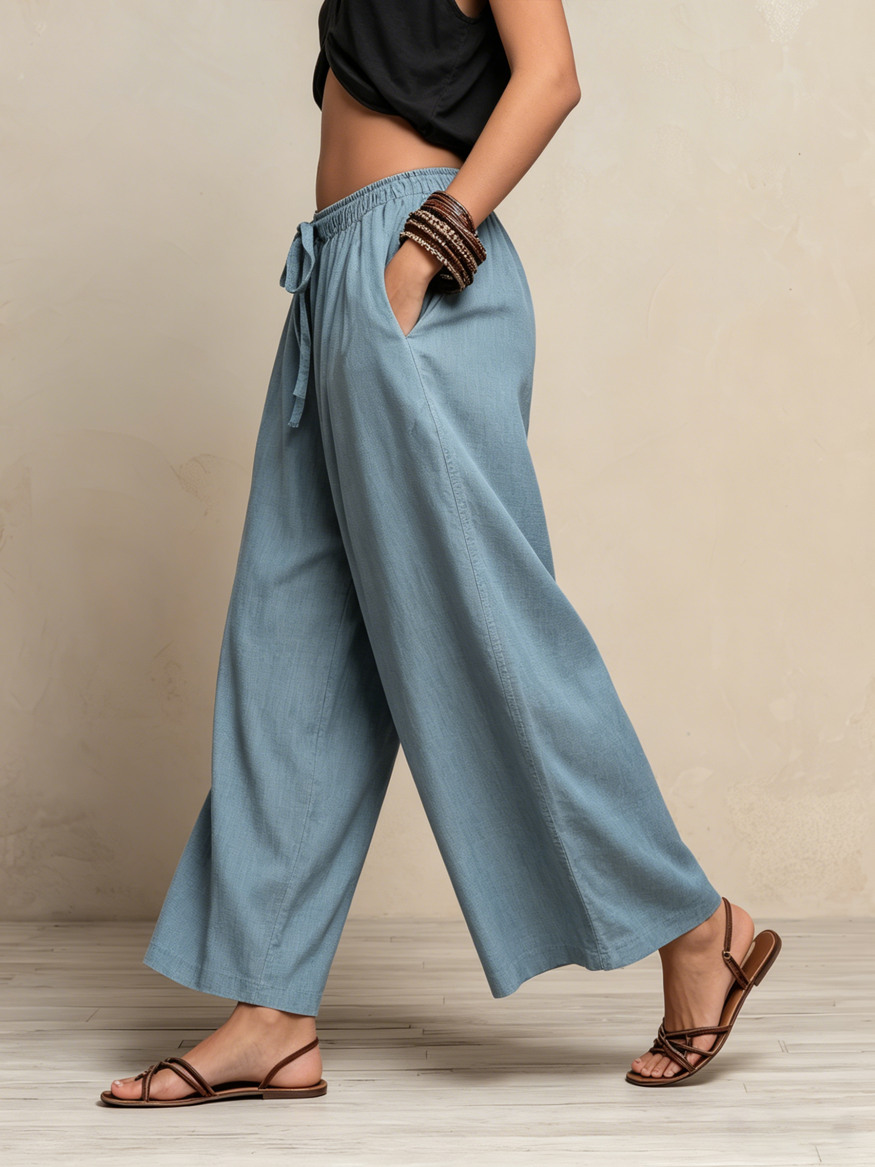 Light Wash Tencel Wide-Leg Palazzo Pants – Effortless Airy Style
