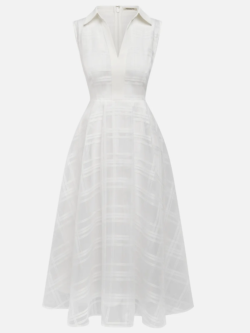 White Shirt Dress Shirt Collar Sleeveless A-Line Midi Dress
