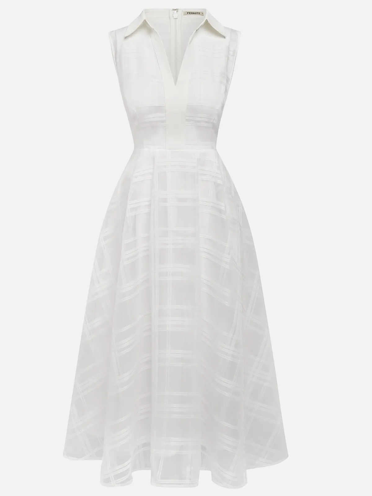White Shirt Dress Shirt Collar Sleeveless A-Line Midi Dress