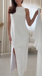 White Beaded Sleeveless Two‑Piece Maxi Dress