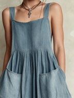 Light Wash Denim Wide-Leg Overalls - Loose Fit Jumpsuit With Pockets