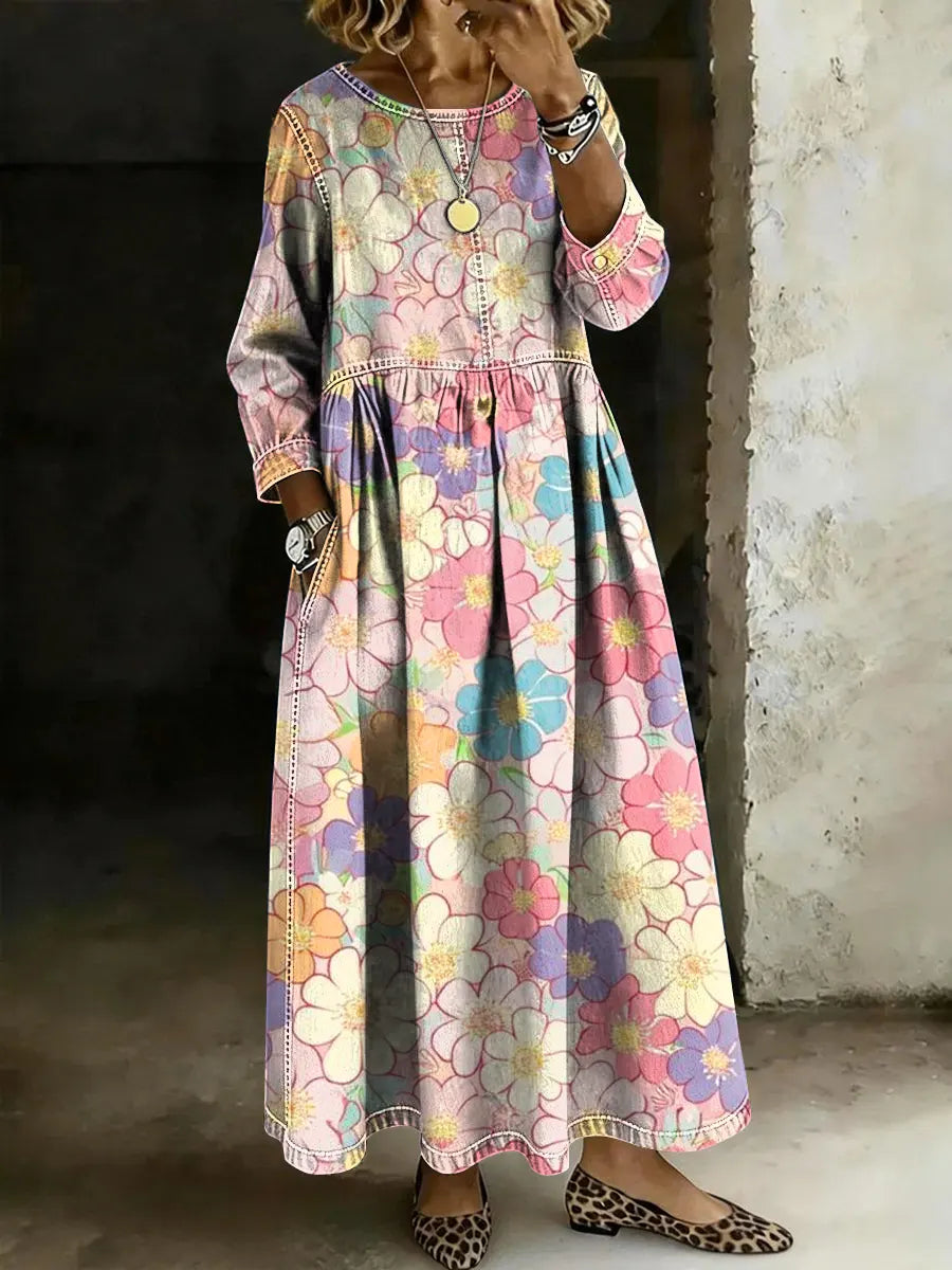 Women's Multicolor Floral Print Denim Maxi Skirt