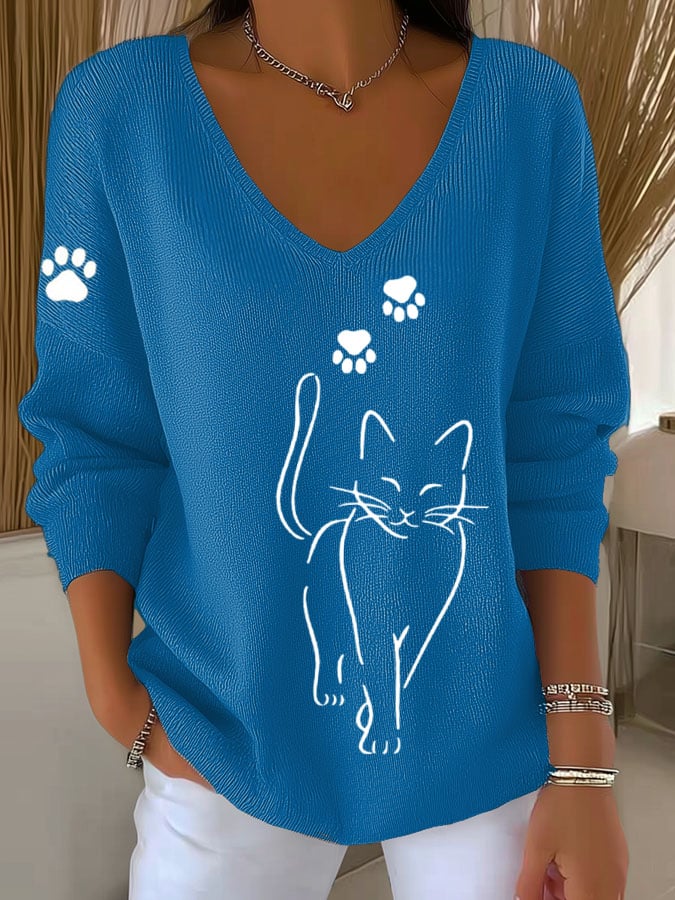 Women'S Cute Cat print Casual T-Shirt