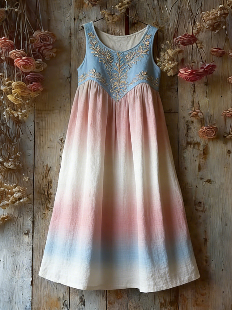 Vintage Trans Flag Color Gradient Cozy Linen Midi Dress