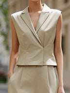 Elegant Sleeveless Blazer Vest & High-Waisted Slit Maxi Skirt Two-Piece Set