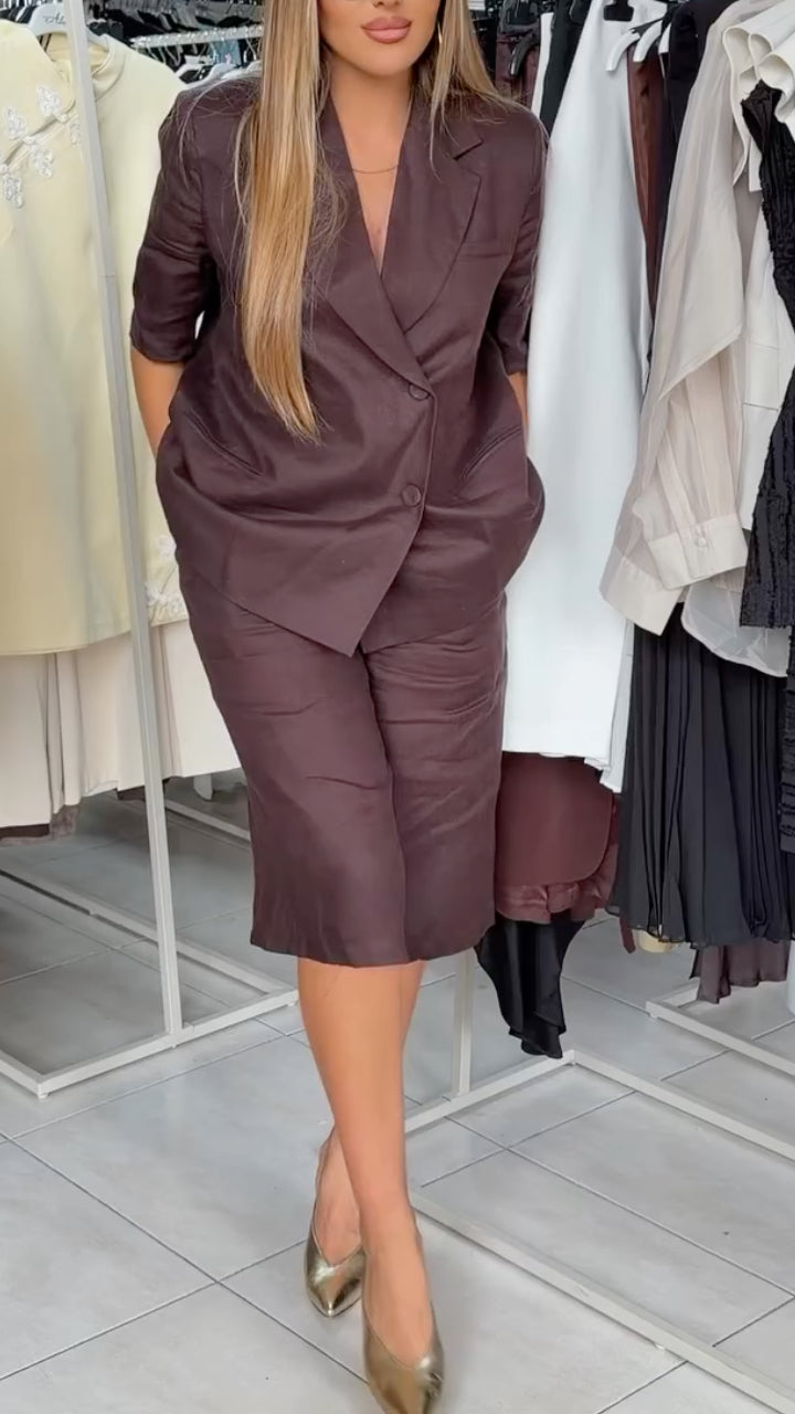 Linen Blazer & Knee Length Bermuda Shorts Set