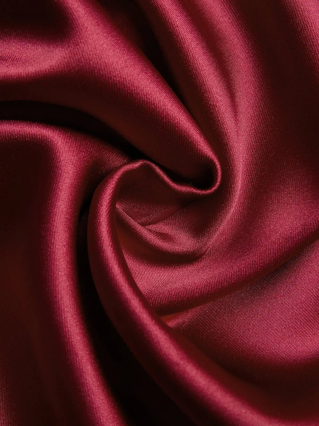 Burgundy Ruched Satin V Neck Long Sleeve A-Line Midi Dress