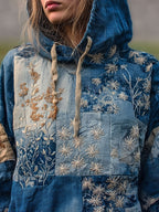 Vintage Boho Floral Embroidered Patchwork Cozy Hoodie