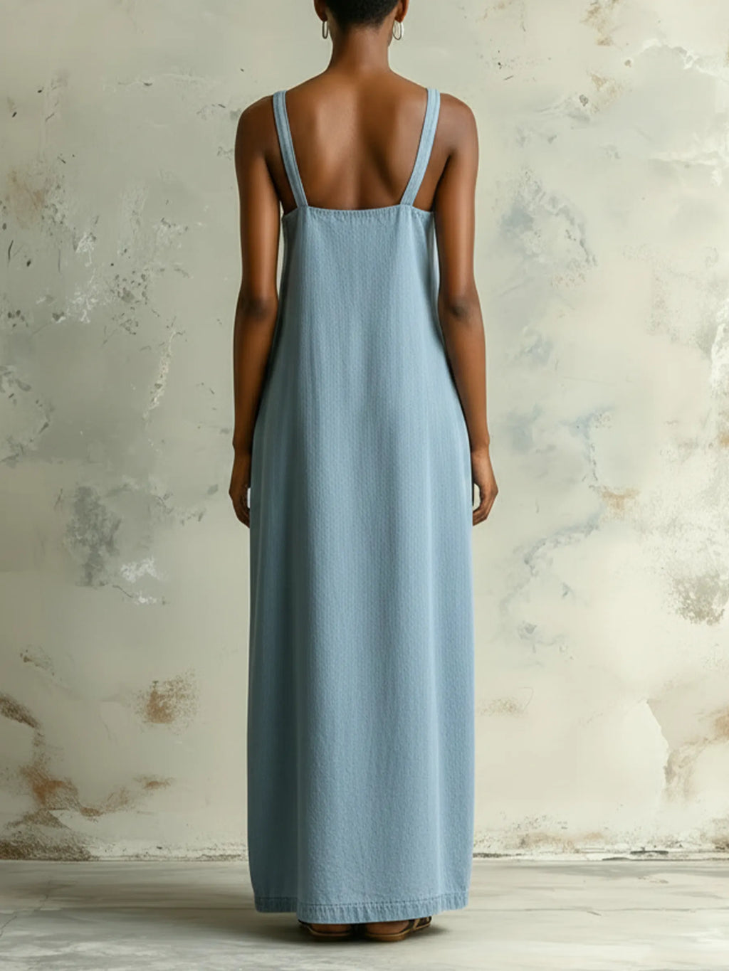 Light Blue Denim Contrast Trim Cami Maxi Dress